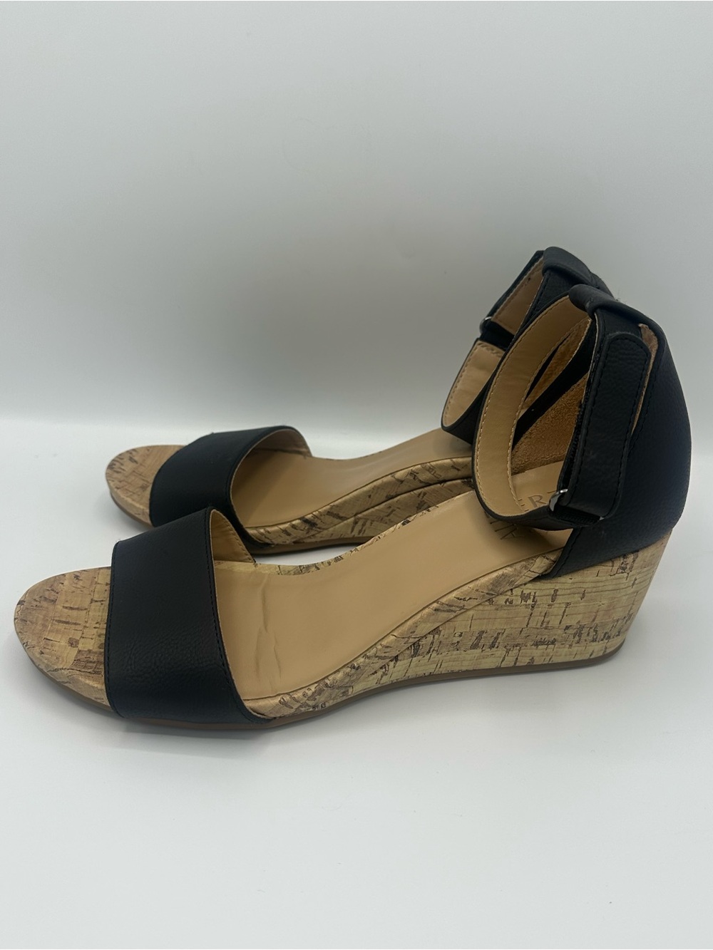 Naturalizer Areda Faux Leather Cork Wedge Sandals Black Size 8.5M